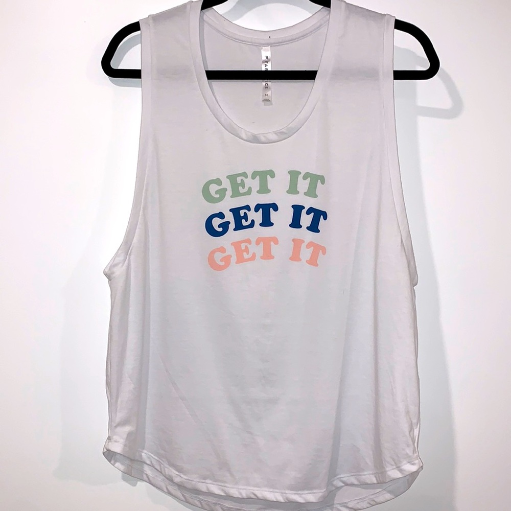 NWOT Fabletics Graphic Tank Top White Medium Oversized